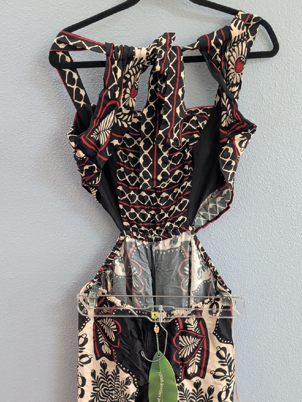 FARM Rio Macacao Cropped Passion Print Open Back scarf Jumpsuit Hearts Combo - Picture 5 of 10